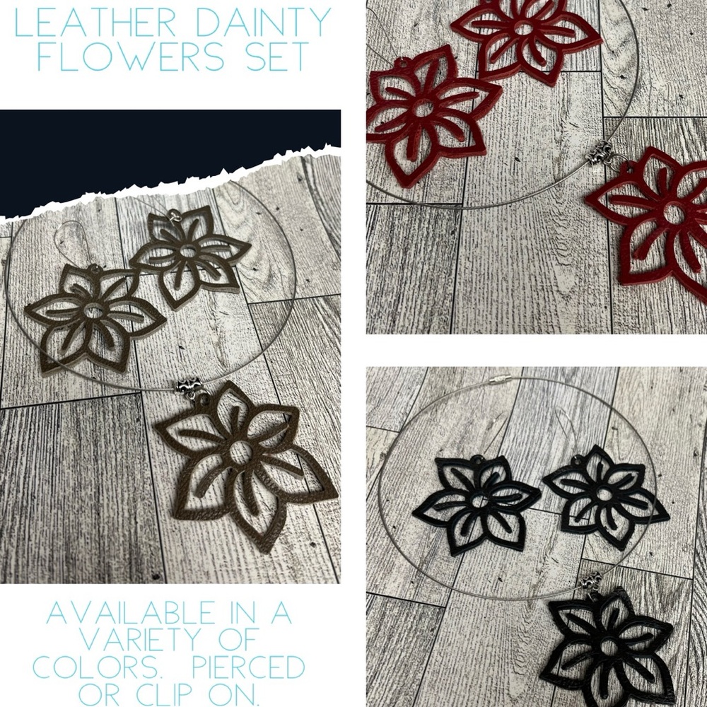 Leather Dainty Flower Earrings Set